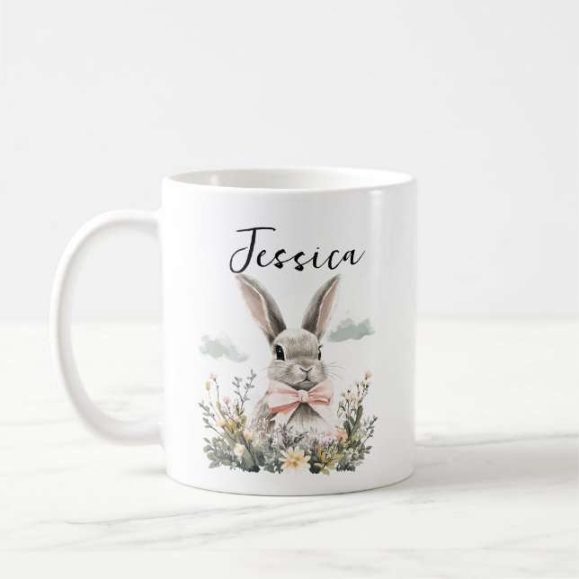 Caneca De Café Personalized Cute Rabbit | Adorable Bunny Animal (Esquerda)