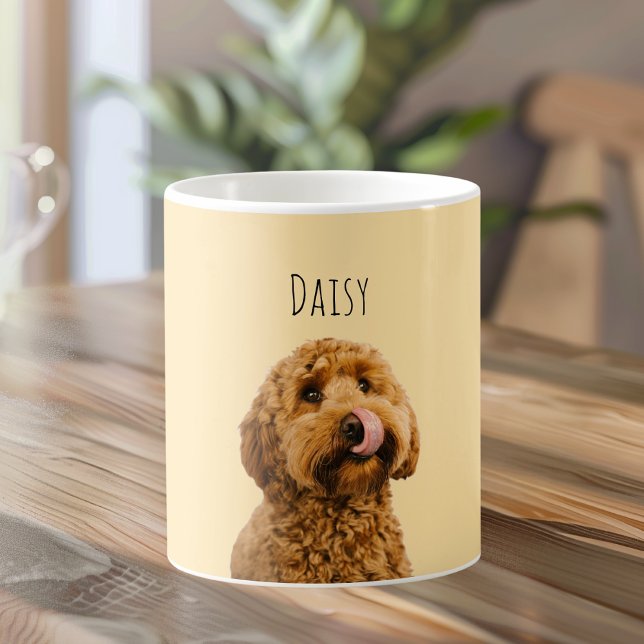 Caneca De Café Personalized Dog Photo | Custom Pet Name Yellow (Criador carregado)