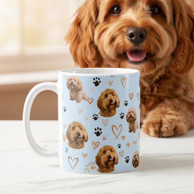 Caneca De Café Personalized Dog Photo Light Blue Custom Pet (Criador carregado)