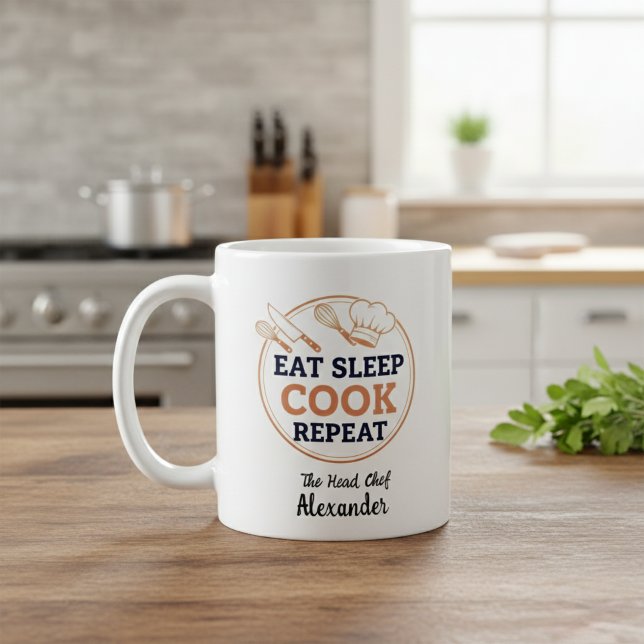 Caneca De Café Personalized Eat Sleep Cook Repeat Head Chef Quote (Criador carregado)