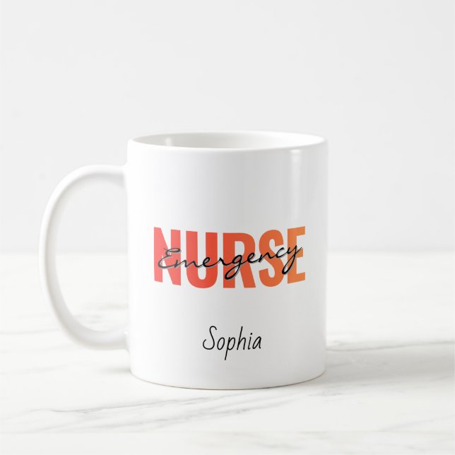 Caneca De Café Personalized Emergency Nurse Bold Typography (Esquerda)
