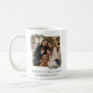 Caneca De Café Personalized Evergreen Family Photo Christmas Mug