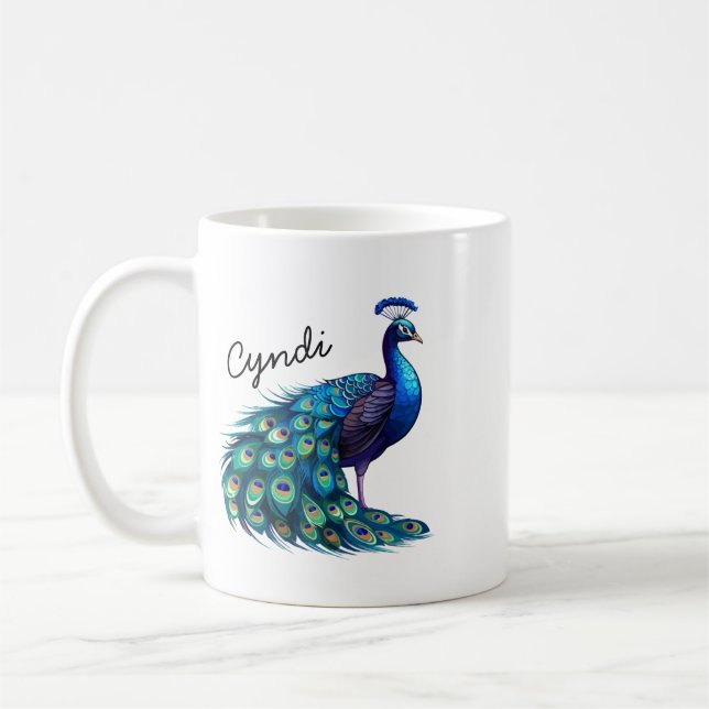 Caneca De Café Personalized Exotic Peacock Bird Coffee Mug, Peaco (Esquerda)