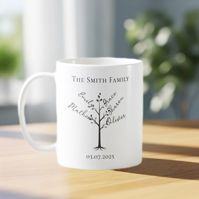 Caneca De Café Personalized Family Tree Mug | Custom Name Tree  (Criador carregado)