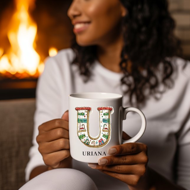 Caneca De Café Personalized Festive Christmas Monogram Initial U (Personalized Festive Christmas Monogram Initial U Coffee Mug)