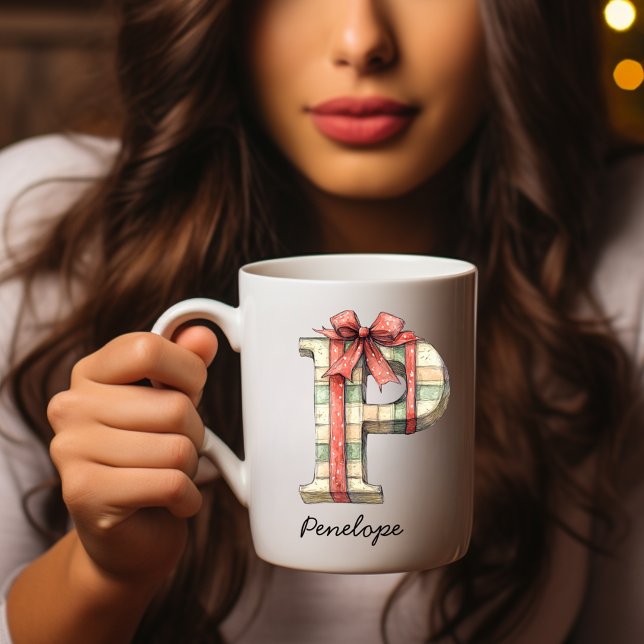 Caneca De Café Personalized Festive Christmas Monogram P Mug (Personalized Festive Christmas Monogram P Mug)