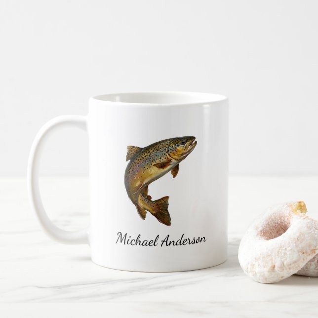 Caneca De Café Personalized Fishing Lover  – Trout Fishing Design (Com Donut)