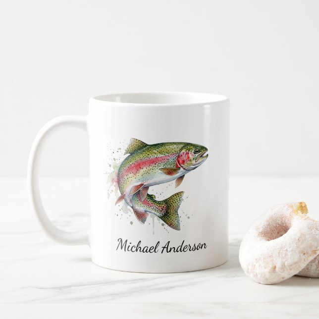 Caneca De Café Personalized Fishing Lover  – Trout Fishing Design (Com Donut)