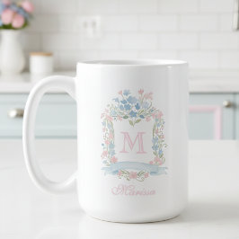 Caneca De Café Personalized Floral Crest Mug