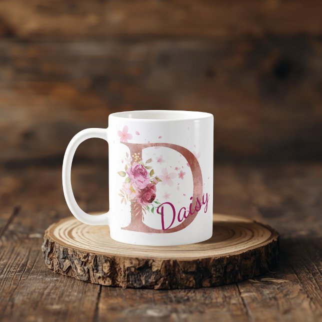 Caneca De Café Personalized Floral Initial Mug – Letter D (Criador carregado)