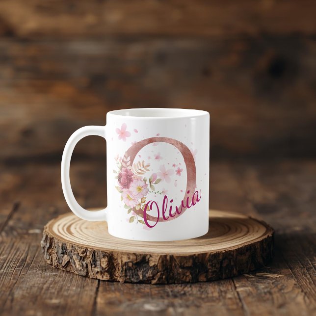 Caneca De Café Personalized Floral Initial Mug – Letter O (Criador carregado)