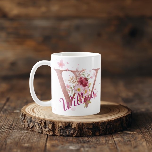 Caneca De Café Personalized Floral Initial Mug – Letter W (Criador carregado)