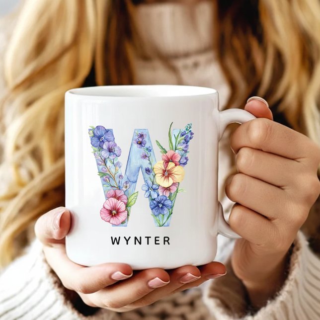 Caneca De Café Personalized Floral Mug Wedding Gift for Bride (Custom Mug Bridal Shower Gift for Bride, Floral Alphabet Mug Gift for Coworker Boss Bridesmaids)