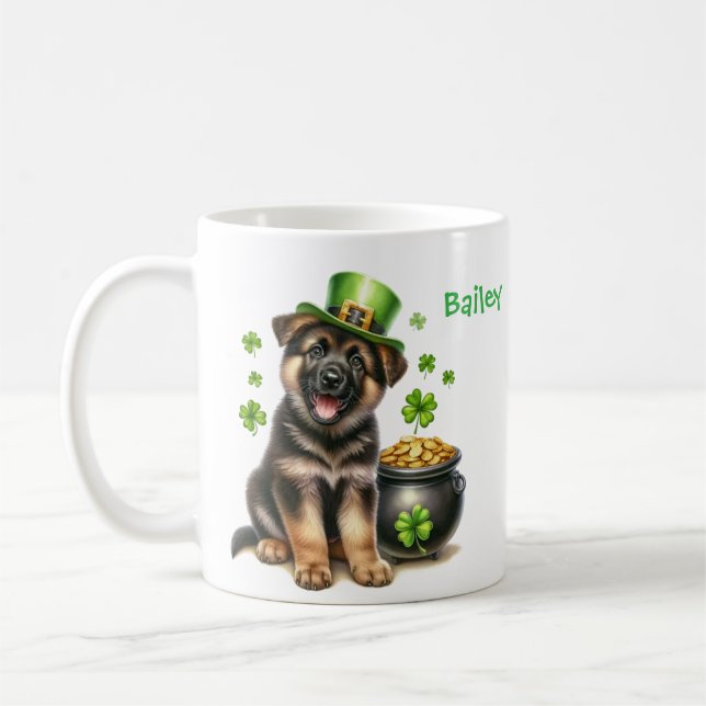 Caneca De Café Personalized German Shepherd St. Patty's Day (Esquerda)