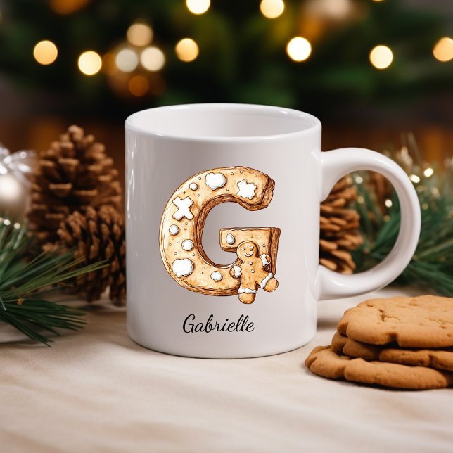 Caneca De Café Personalized Gingerbread Monogram Christmas (Personalized Gingerbread Monogram Initial G Coffee Mug)