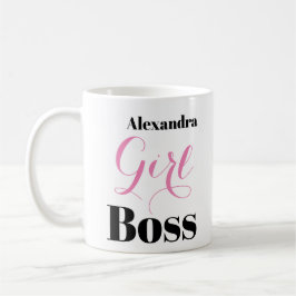 Caneca De Café Personalized Girl Boss Pink Black Elegant Script 