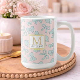 Caneca De Café Personalized Girl Cute Bow Name Blue Pink