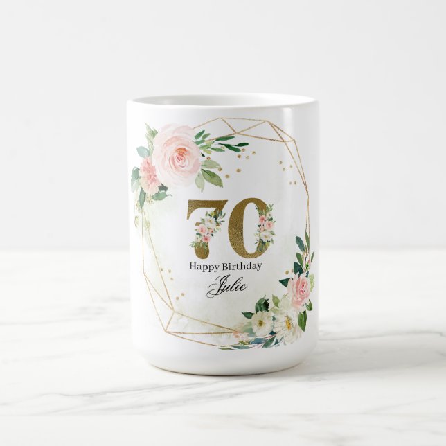 Caneca De Café Personalized Gold & Floral Custom 70th  (Centro)