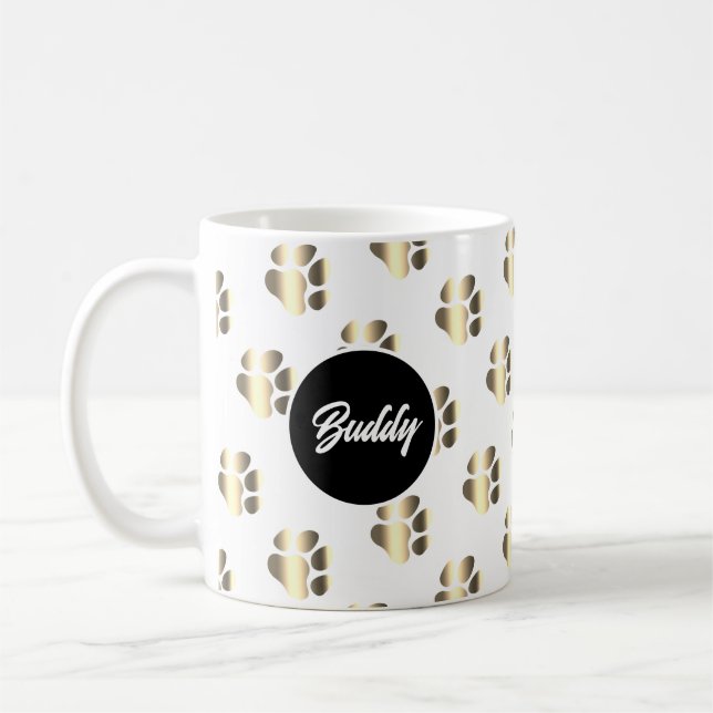 Caneca De Café Personalized gold paws pattern pet lovers (Esquerda)