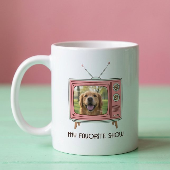 Caneca De Café Personalized Golden Retriever Photo Retro TV (Criador carregado)
