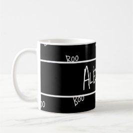 Caneca De Café Personalized Halloween boo typography black white