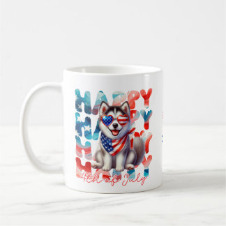Caneca De Café Personalized Happy 4th of July Husky Dog