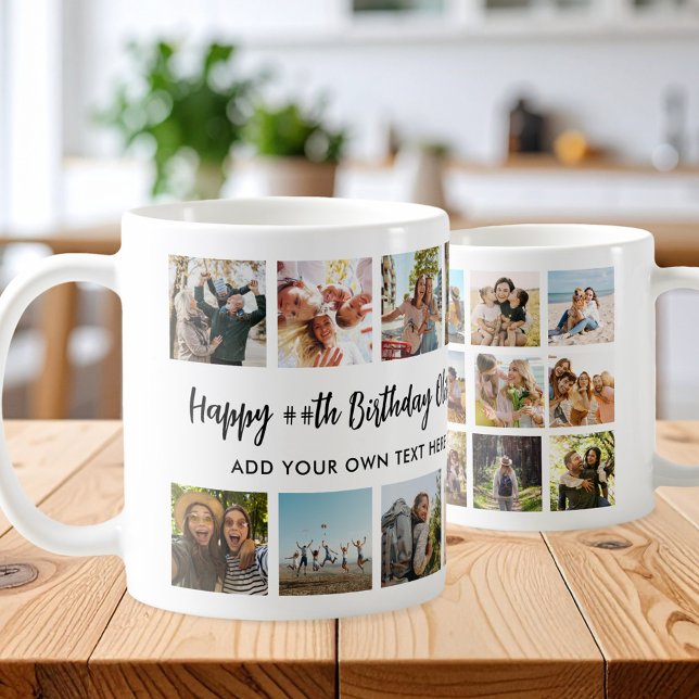 Caneca De Café Personalized Happy Birthday Photo Collage Mug (Criador carregado)