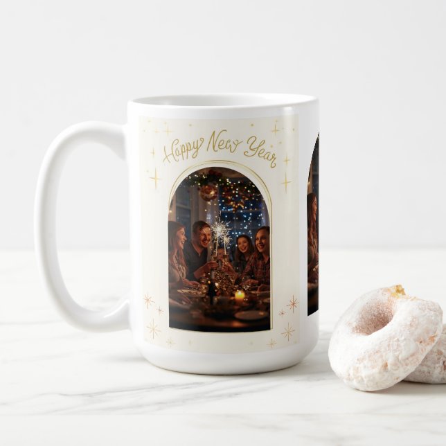 Caneca De Café Personalized Happy New Year Greeting with my Photo (Com Donut)