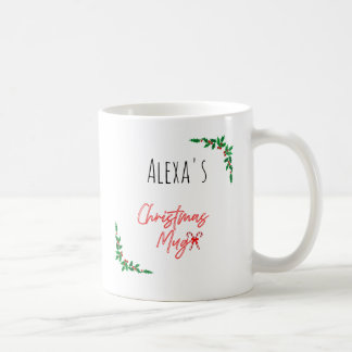 Caneca De Café Personalized Holly Berry Candy Cane Name Christmas
