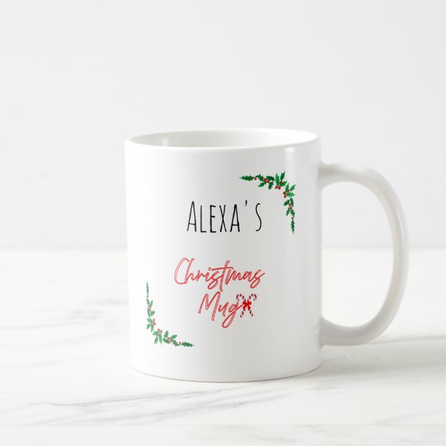 Caneca De Café Personalized Holly Berry Candy Cane Name Christmas (Direita)