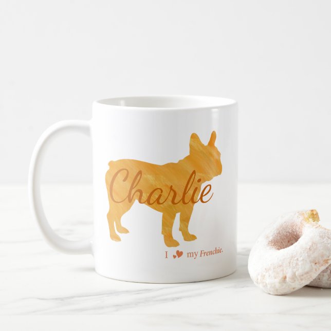Caneca De Café Personalized I Love My Frenchie French Bulldog (Com Donut)
