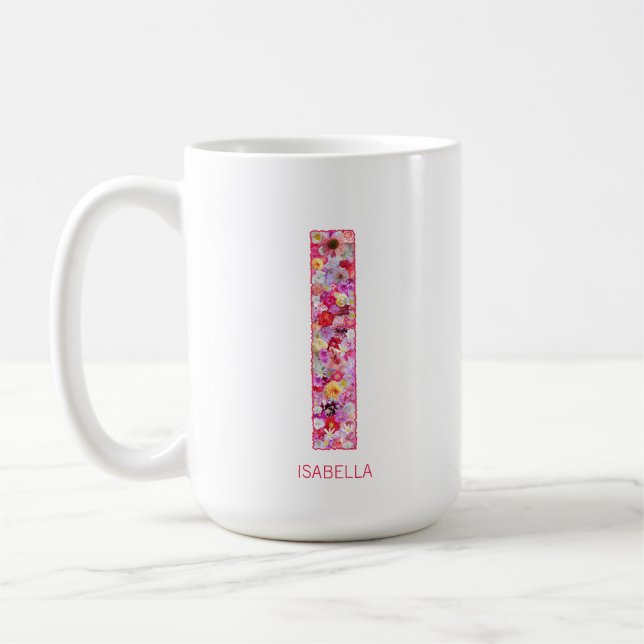 Caneca De Café Personalized Initial | Floral Letter I Monogram  (Esquerda)