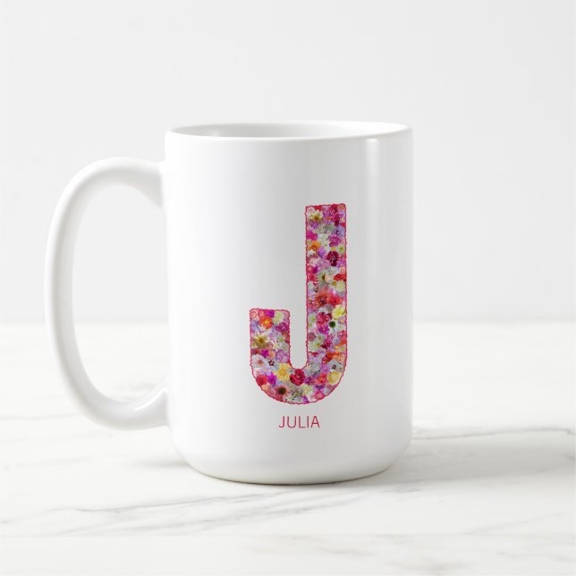 Caneca De Café Personalized Initial | Floral Letter J Monogram  (Esquerda)