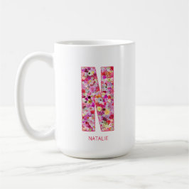 Caneca De Café Personalized Initial | Floral Letter N Monogram