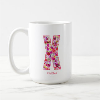 Caneca De Café Personalized Initial | Floral Letter X Monogram