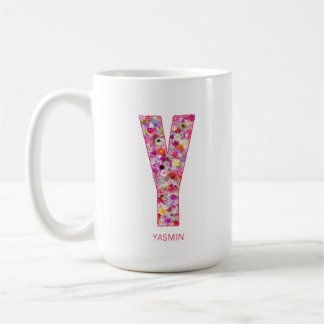 Caneca De Café Personalized Initial | Floral Letter Y Monogram
