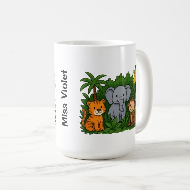 Caneca De Café Personalized Jungle Animal Mug – Fun Teacher Gift  (Frente Esquerda)