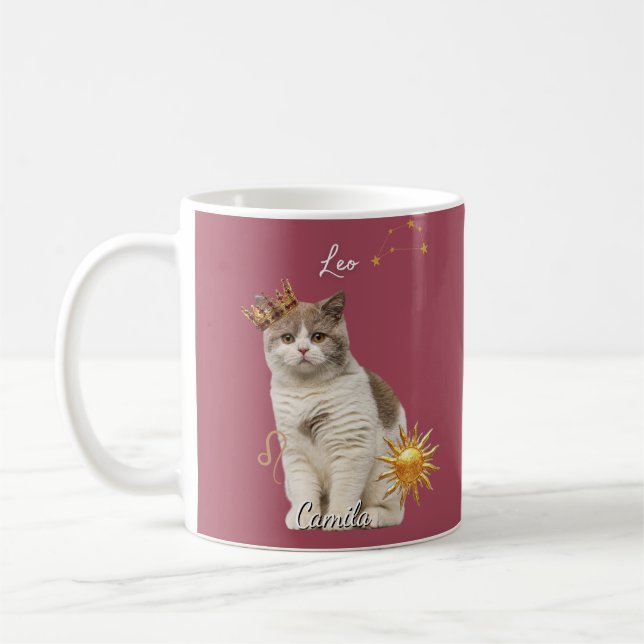 Caneca De Café Personalized Leo Cat Mug with Name (Esquerda)