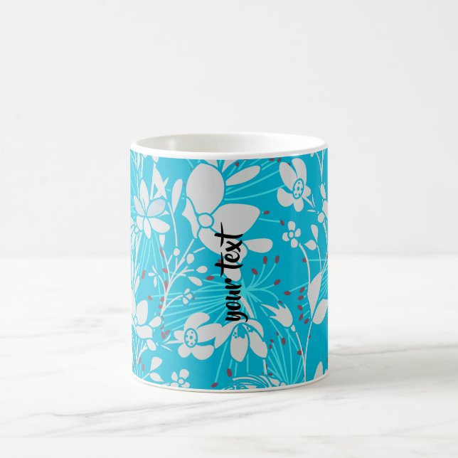 Caneca De Café Personalized Line Art Floral in Blue (Centro)