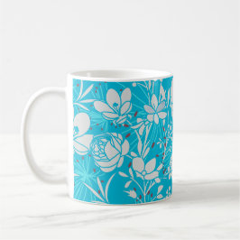 Caneca De Café Personalized Line Art Floral in Blue