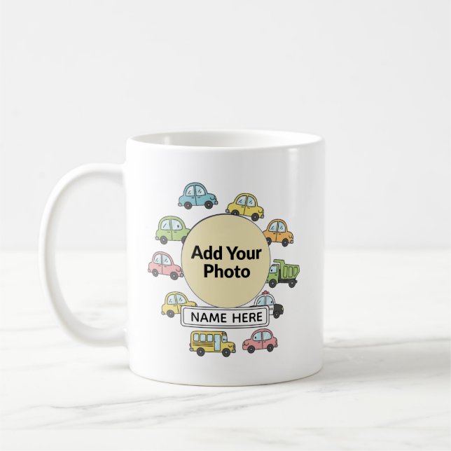 Caneca De Café Personalized Little Driver Cars Trucks Photo (Esquerda)