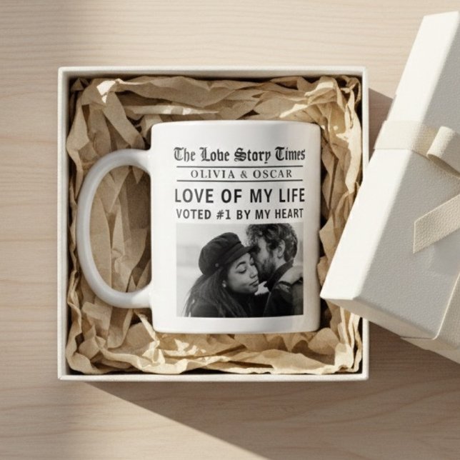 Caneca De Café Personalized Love Story Photo | Love of My Life (Criador carregado)