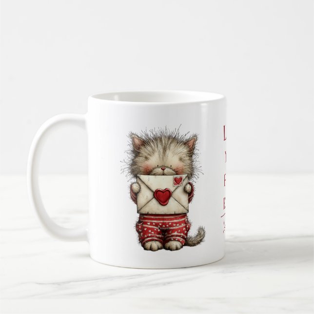 Caneca De Café Personalized “Love You Fur-Ever” Cute Cat Valentin (Esquerda)