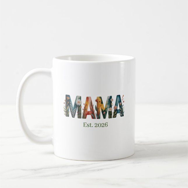 Caneca De Café Personalized Mama Est Year Floral Mother Gift (Esquerda)