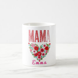 Caneca De Café Personalized Mama Heart Floral Custom Gift