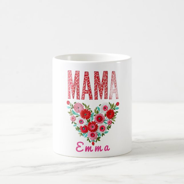 Caneca De Café Personalized Mama Heart Floral Custom Gift (Centro)