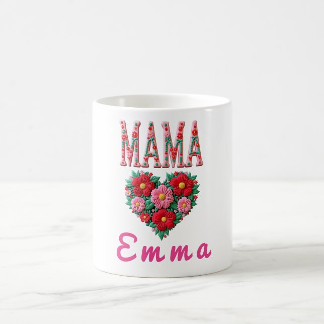 Caneca De Café Personalized Mama Heart Floral Custom Gift (Centro)