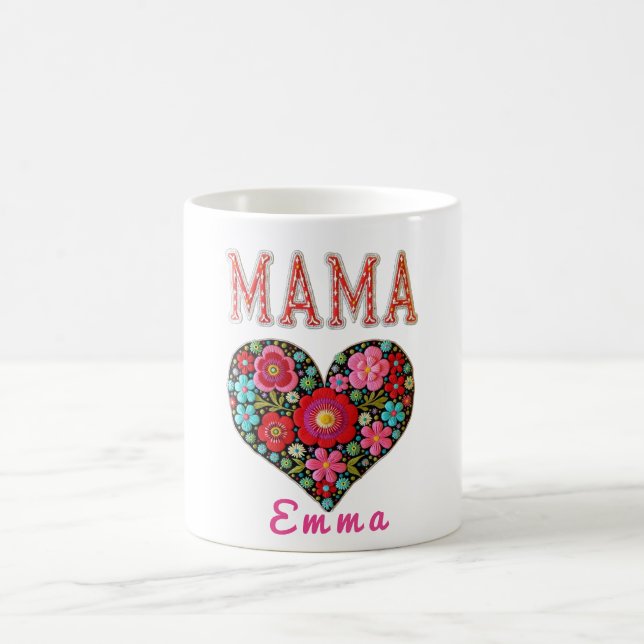 Caneca De Café Personalized Mama Heart Floral Custom Gift (Centro)