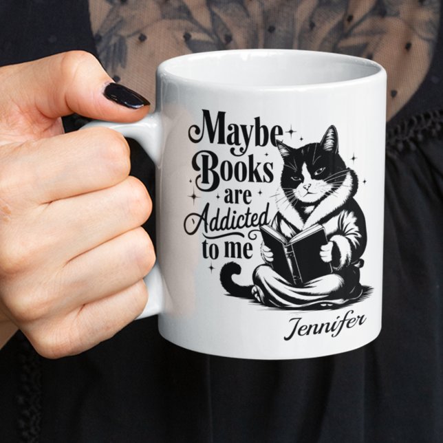 Caneca De Café Personalized Maybe Books Are Addicted To Me (book reading cat mug)