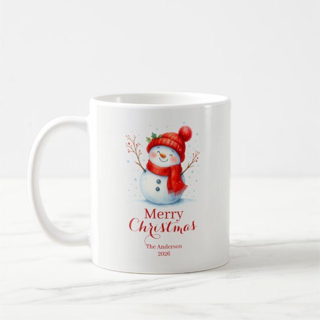 Caneca De Café Personalized Merry Christmas Snowman Custom Year  (Esquerda)